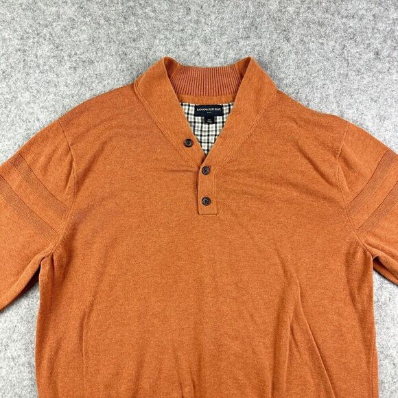 Banana Republic Sweater Mens XXL 2XL Orange Shawl Button Collar Preppy Pullover - Picture 7 of 15